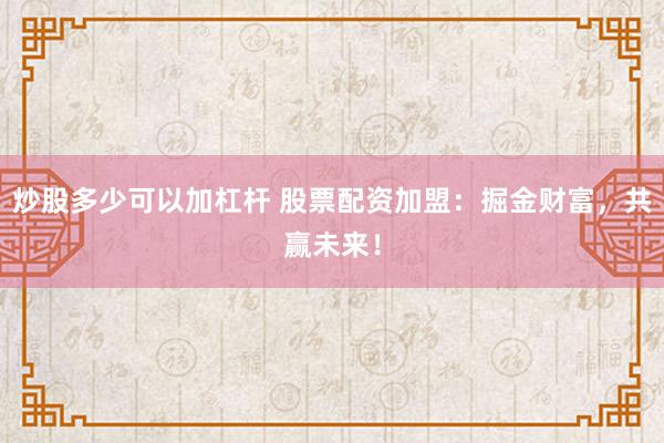 炒股多少可以加杠杆 股票配资加盟：掘金财富，共赢未来！