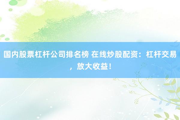 国内股票杠杆公司排名榜 在线炒股配资：杠杆交易，放大收益！